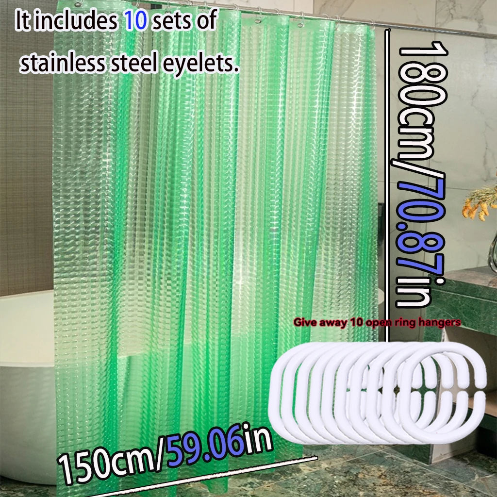 rideau douche vert translucide texture bulles moderne acier inoxydable 180cm 150cm 200cm