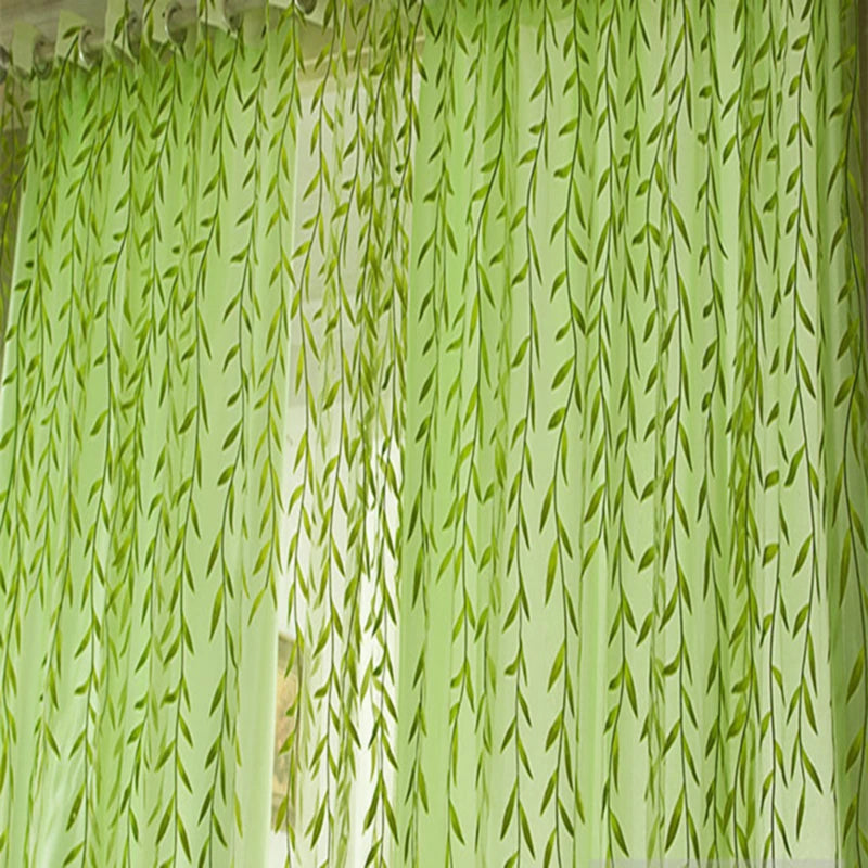 rideaux voilage feuilles stylisées vert jaune bleu violet décoratifs translucides fenêtre chambre salon