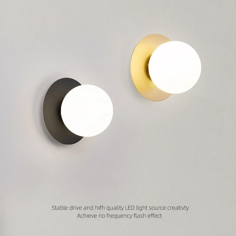lampe murale moderne verre opale ampoule led 9w noir doré minimaliste