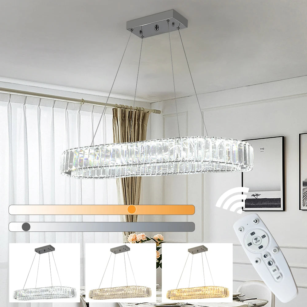 lustre suspendu cristal moderne transparent facettes chromé télécommande chambre salon