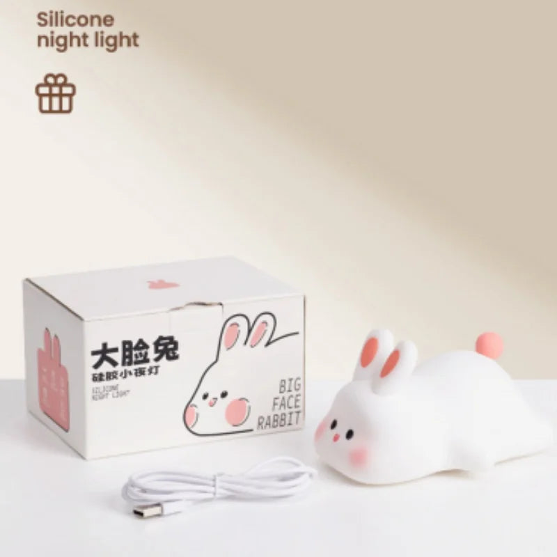 veilleuse rechargeable lapin blanc oreilles roses yeux noirs nez rouge mignon douce lumière chambre