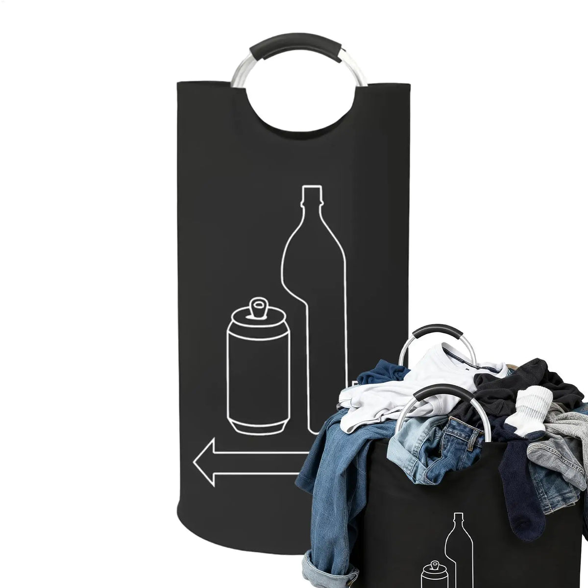 poubelle pliable noire recyclage bouteilles canettes moderne anneaux métalliques