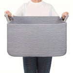 panier rangement tissé polyester pliable beige blanc rayures horizontales moderne rustique