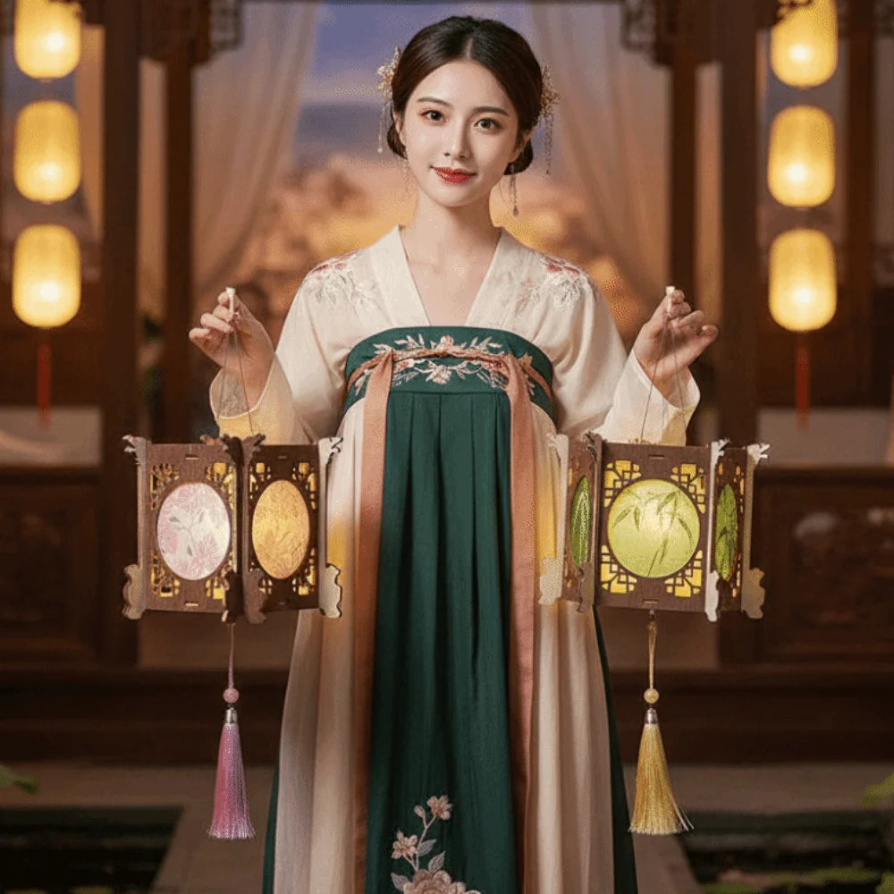 lanterne décorative traditionnelle asiatique motifs floraux brodés couleurs variées occasion fête