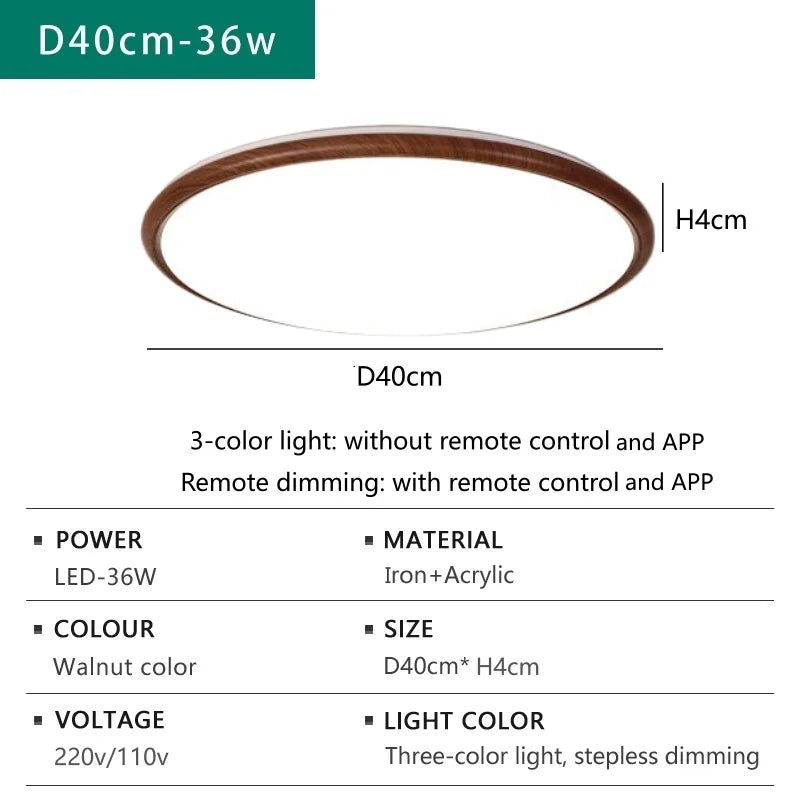 lampe moderne grain noyer acier poli télécommande variateur led
