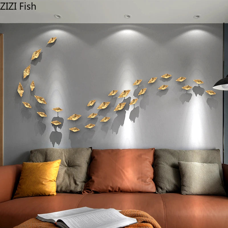 décoration murale moderne poissons plaques or argent blanc rose élégantes adhésives salon chambre