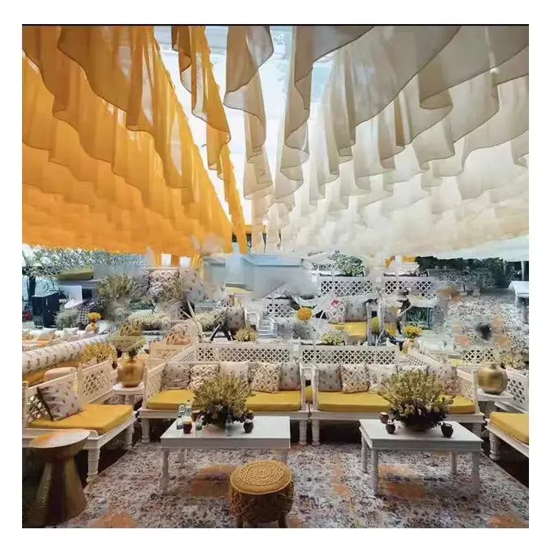 toile décorative suspendue ondulations vagues plissures semi transparent vert clair blanc beige orange rose