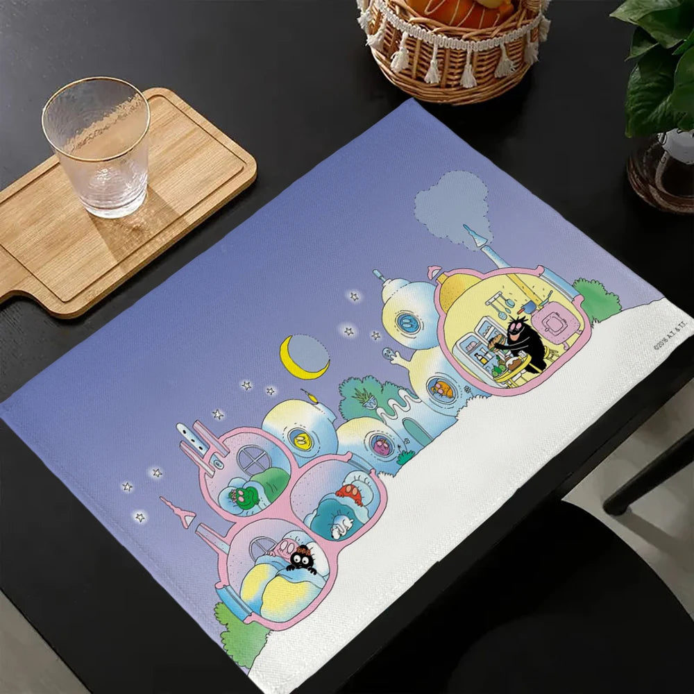 tapis multicolore dessins animés personnages cartoon table maison isolation thermique plats occidentaux