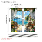 rideau moderne gris vert bleu beige blanc paysage marin polyester festif decoration fenetre