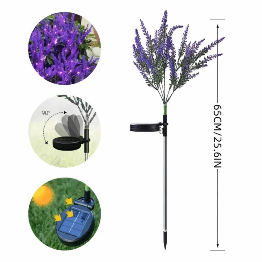 lampe solaire led viollette feuilles lavande moderne extérieure autoinstallation base solaire éclairage jardin