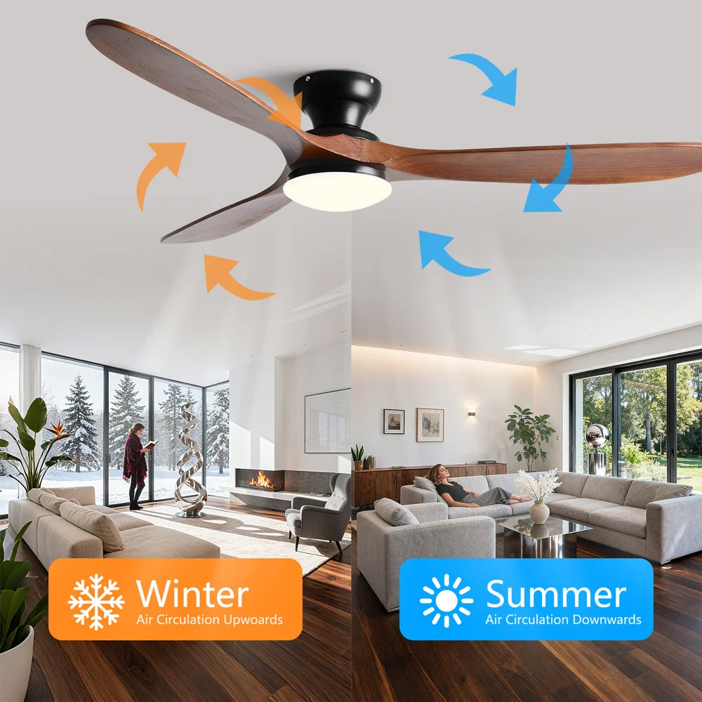 ventilateur moderne bois naturel noir lampe led télécommande intérieur maison