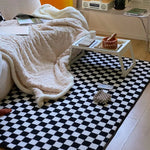 tapis feutré polyester imperméable carreaux géométriques noir blanc extérieur intérieur