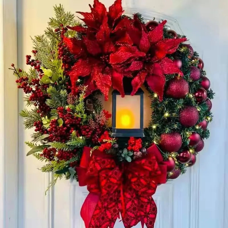 Couronne de Noël dorée allumée avec éclairage LED dans l'obscurité