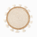 assiettes décoratives boho spirales franges naturel beige noir blanc rustic murales tressées