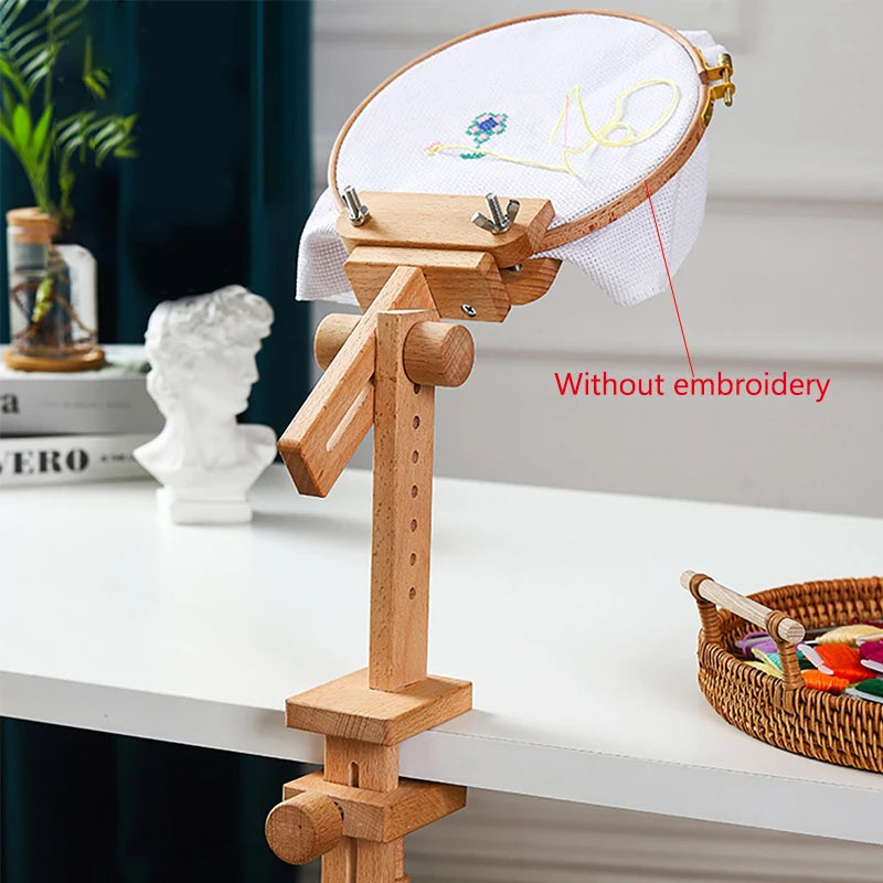 support broderie rotation 360 vis ajustable bois naturel simple fonctionnel kit