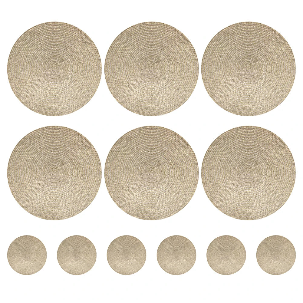 tapis table classique tissage rond marron clair respectueux environnement 34cm diamètre assiette fourchette couteau