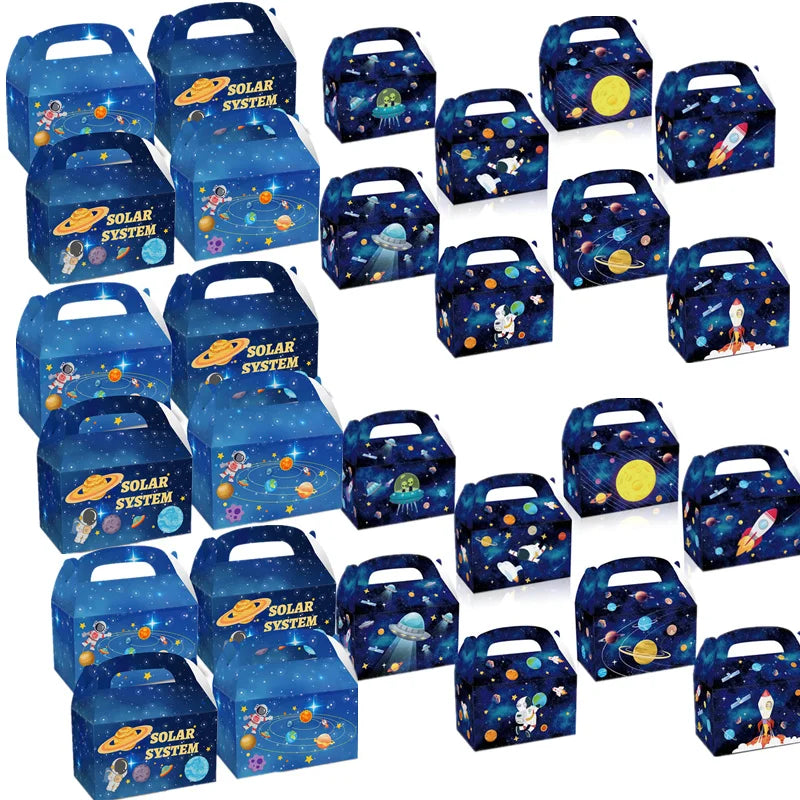boîtes bonbons système solaire planètes astronautes sacs cadeaux enfants anniversaire noël mariage illustration