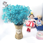 Bouquet fleurs artificielles bleu clair petites fleurs rondes décoration moderne vase inclusion
