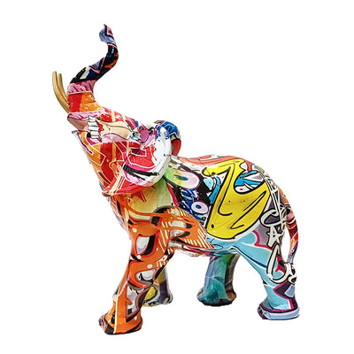 Statue éléphant graffiti résine multicolore décoration salon