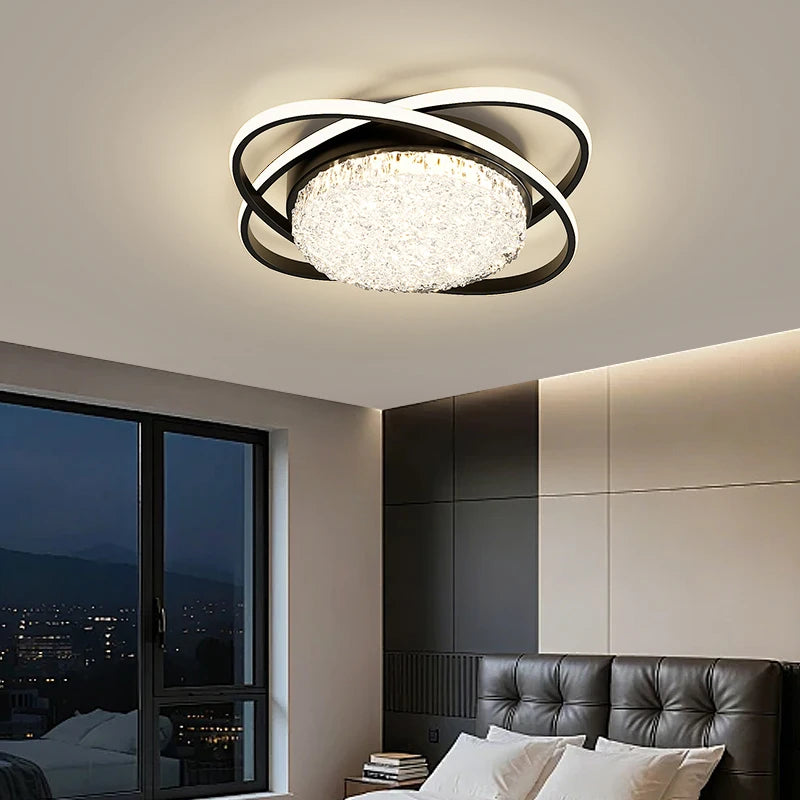 plafonnier led rond moderne cristaux blanc noir marron lampe intérieur élégante