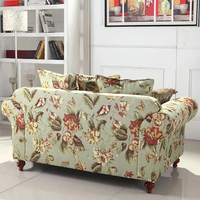 canapé d'angle vintage jaune fleuri adhésif oreillers minimaliste moderne salon maison