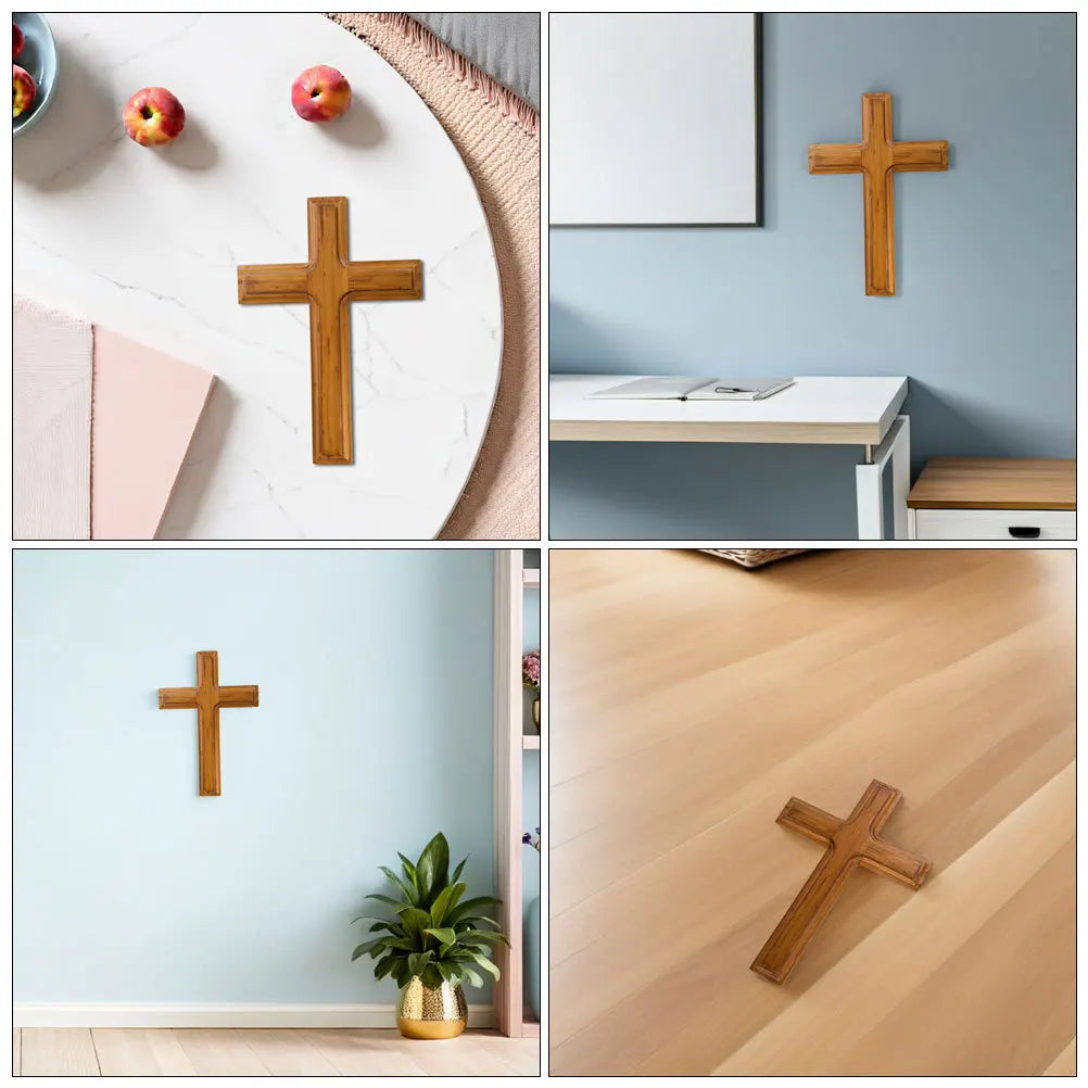 croix murale bois naturelle classique marron clair décoration religieuse intérieure