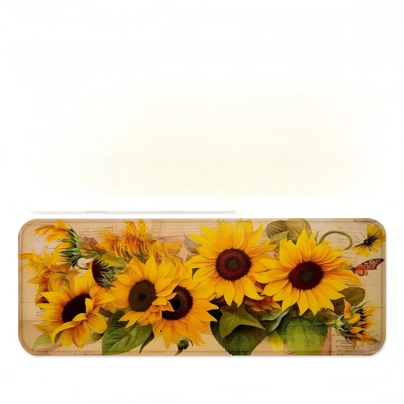 tapis sol extérieur fleurs tournesol antidérapant polyester vintage jaune vert brun