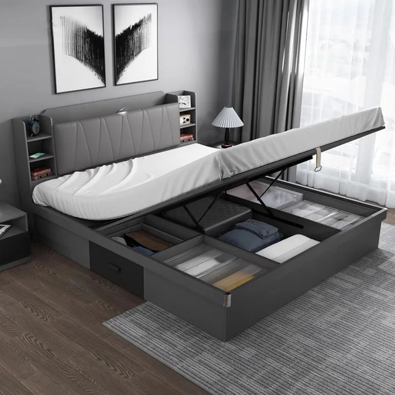 Lit de rangement moderne en bois avec tiroirs