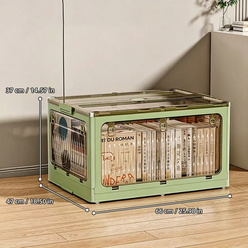 boîtes rangement livres transparentes couleurs beige verte orange moderne pliables pratiques