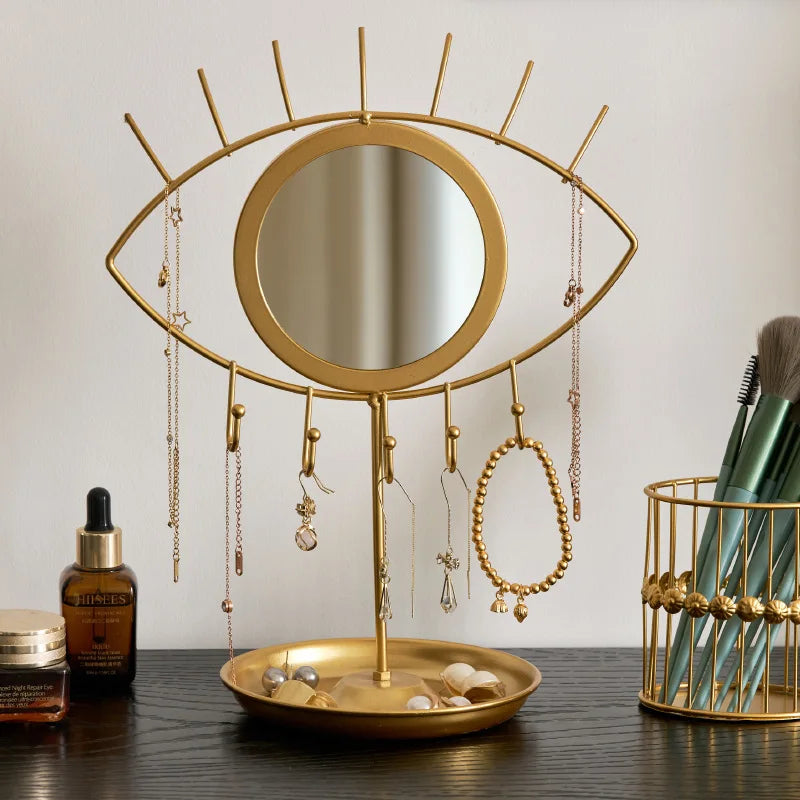 organisateur bijoux miroir or bohème moderne pinceaux maquillage flacons cosmétiques plateau rangement multifonction portable