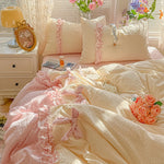 ensemble literie rose vichy doux franges romantique taies oreillers couvre lit