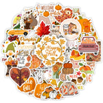 stickers automne orange jaune rouge feuilles citrouilles gnomes animaux illustration cartoon adhésifs mignons vintage