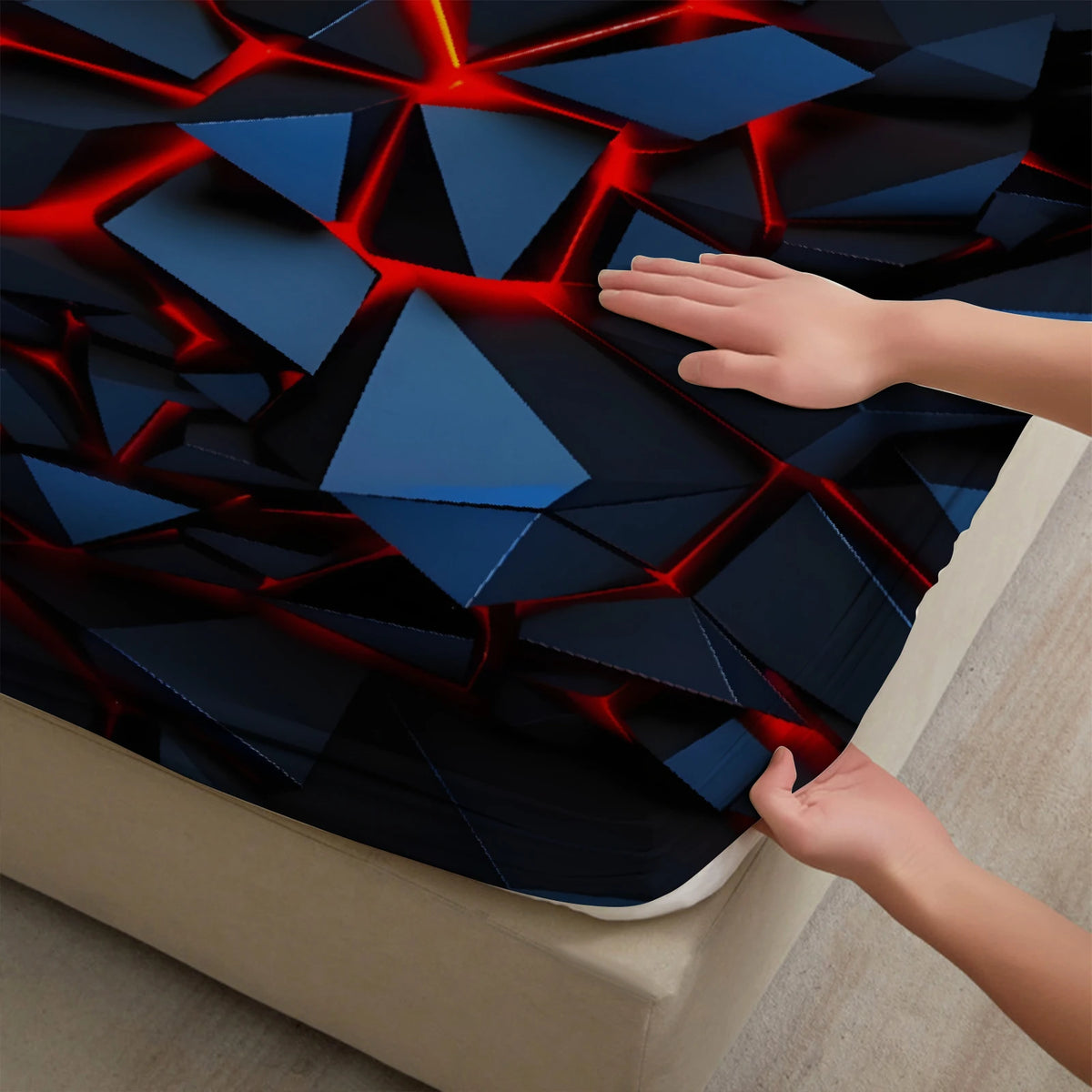 draps lit géométriques noir rouge moderne triangles effets lave coton polyester triangles