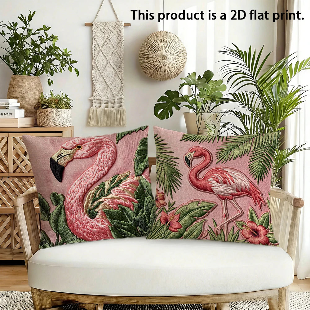 taies d'oreiller moderne flamants roses motifs floraux couleurs vives rose verte maison 45x45cm