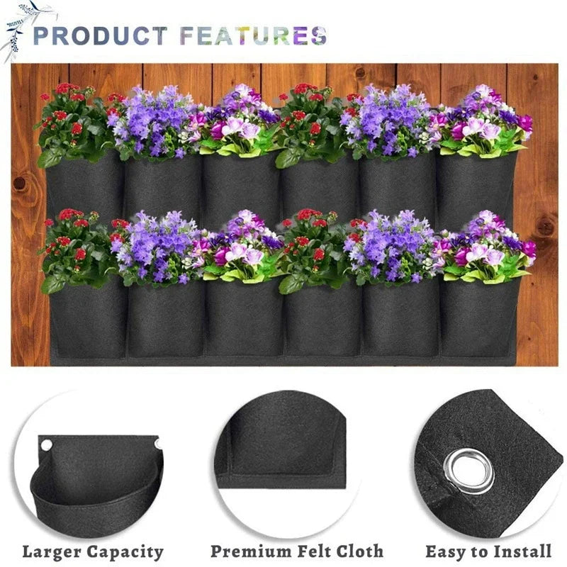 sac plante suspendu noir moderne poches fixations murales imperméable culture verticale jardin fleurs