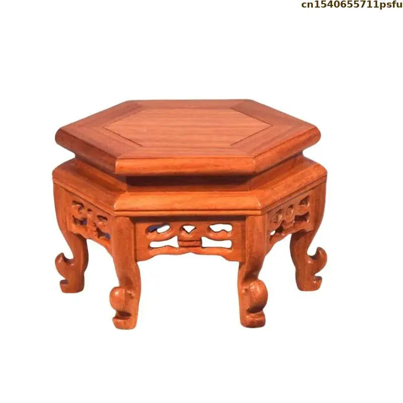 Support plantes bois rose classique plateau carré pieds sculptés marron clair naturel decoration fleurs