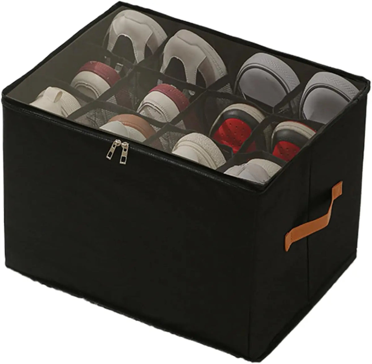 boîte rangement chaussures pliable transparente moderne poignées cuir gris conteneur organiser paires echangement gọnducible