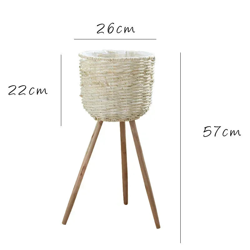 panier tressé pieds moderne rustique naturel bois clair plantation fleur décoration intérieure vintage autonome