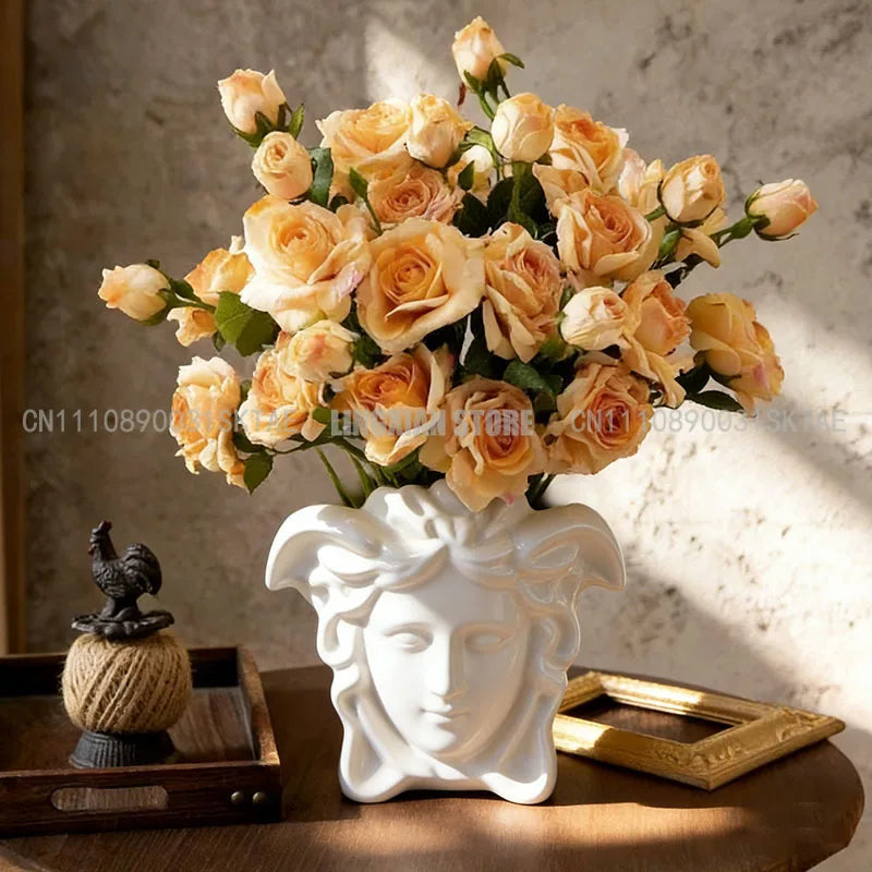 vase tête humaine résine blanc fleurs artificielles diverses couleurs decoration maison salon chambre cadeau