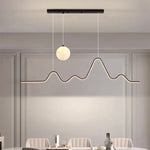 suspension moderne minimaliste luminaire vague lune forme ondulée blanc noir doré led chambre restaurant
