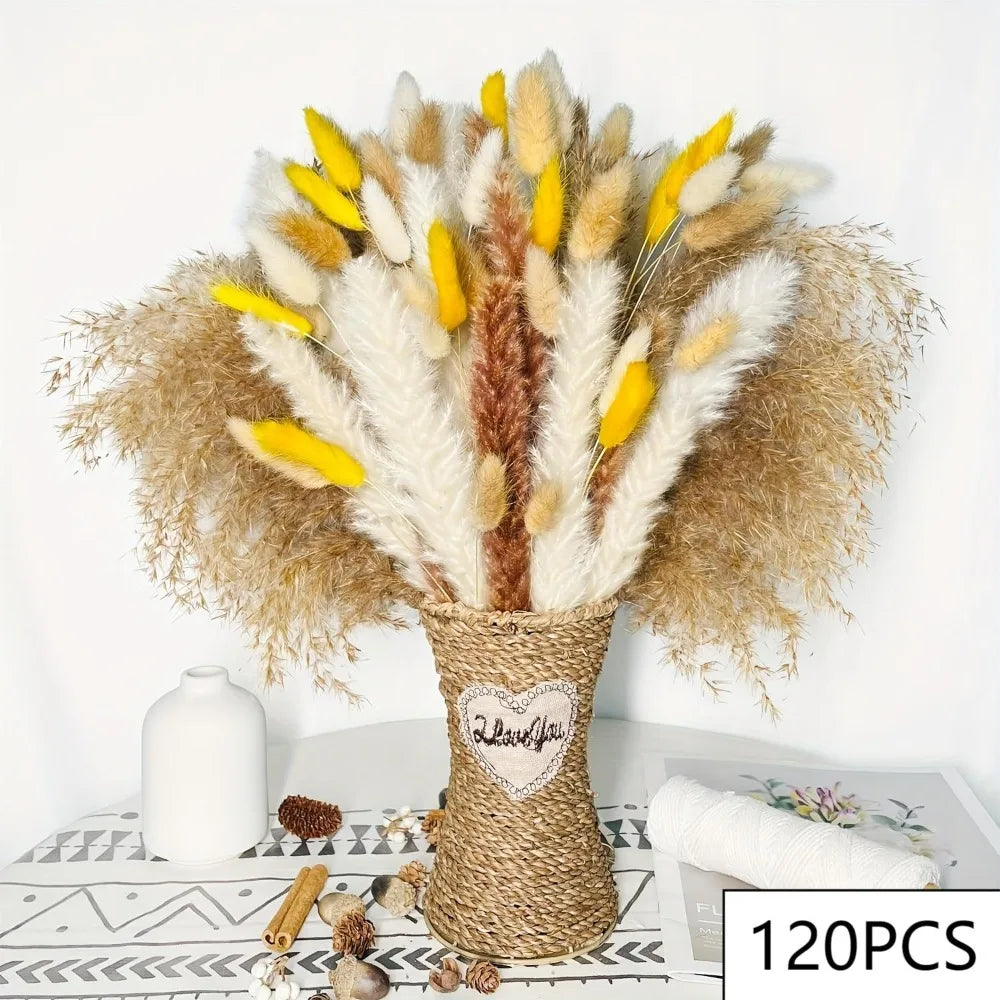 bouquet artificiel plumes orange feuilles marron boho décoration maison anniversaire mariage