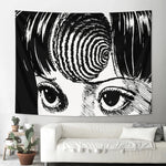 tapisserie murale motif yeux stylisés noir blanc moderne rectangle chambre