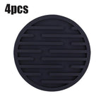 coasters silicone noirs rayures horizontales adhésifs résistants chaleur moderne respectueux l'environnement(viscoses) 10cm 5cm