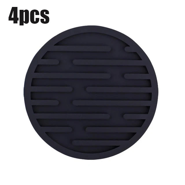 coasters silicone noirs rayures horizontales adhésifs résistants chaleur moderne respectueux l'environnement(viscoses) 10cm 5cm
