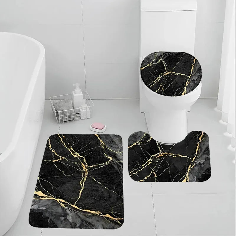 tapis bain moderne pièces marbre noir veines dorées respectueux environnement pvc salon
