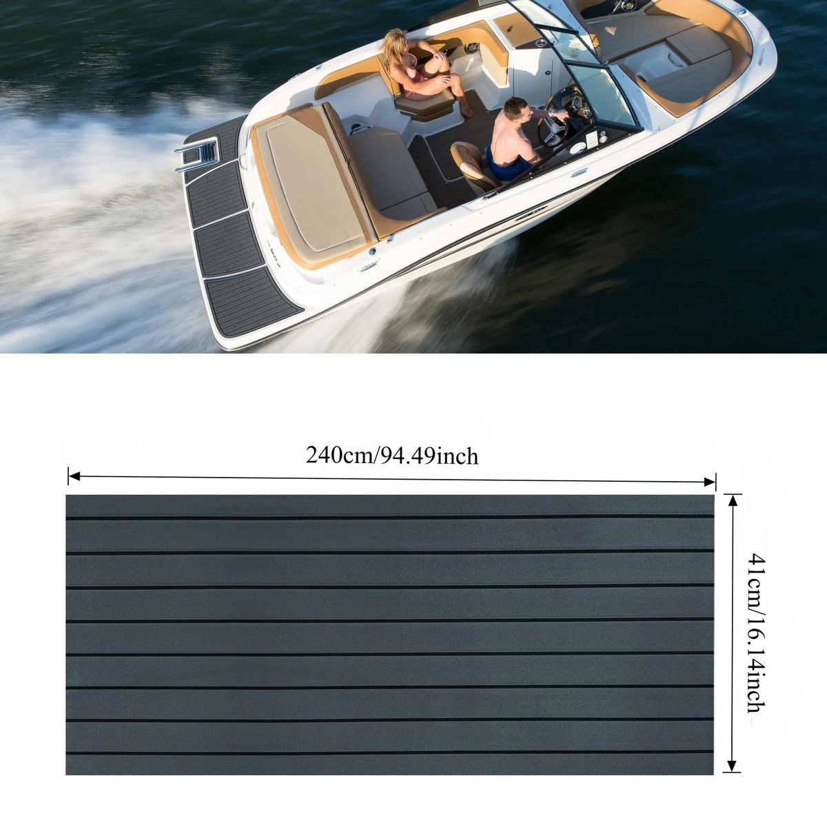 tapis sol mousse éva noir rayures horizontales adhésif moderne bateau yacht kayak