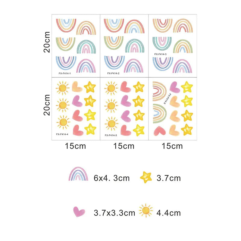 stickers muraux multicolores arc ciel coeurs étoiles décoratifs adhésifs enfants chambre bébé simple motifs