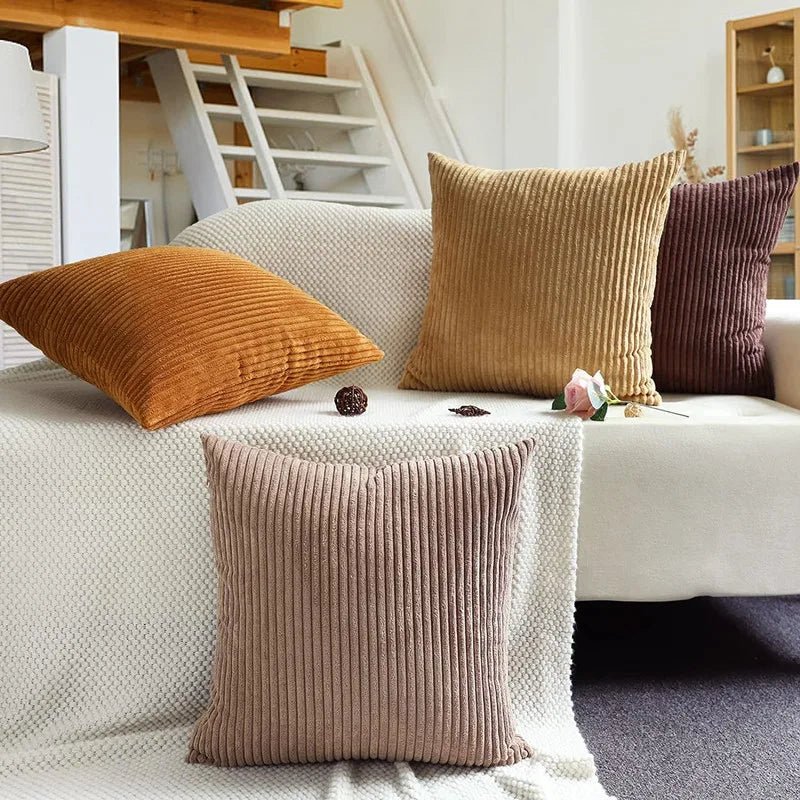 taies d'oreiller côtelées marron beige bleu moderne housse coussin lit chambre 45cm carré polyester