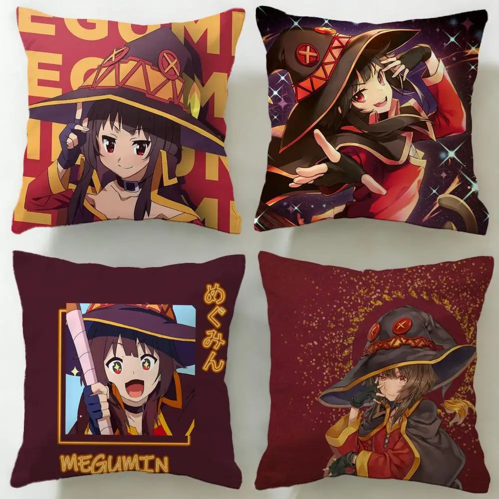 coussin anime sorcière rouge jaune noir illustration géométrique zip 45x45cm facile laver