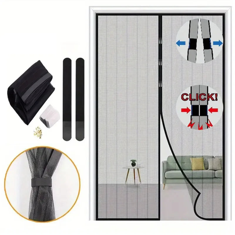 rideau moustiquaire magnétique porte noir maille fine fermeture automatique anti insectes ventilation moderne